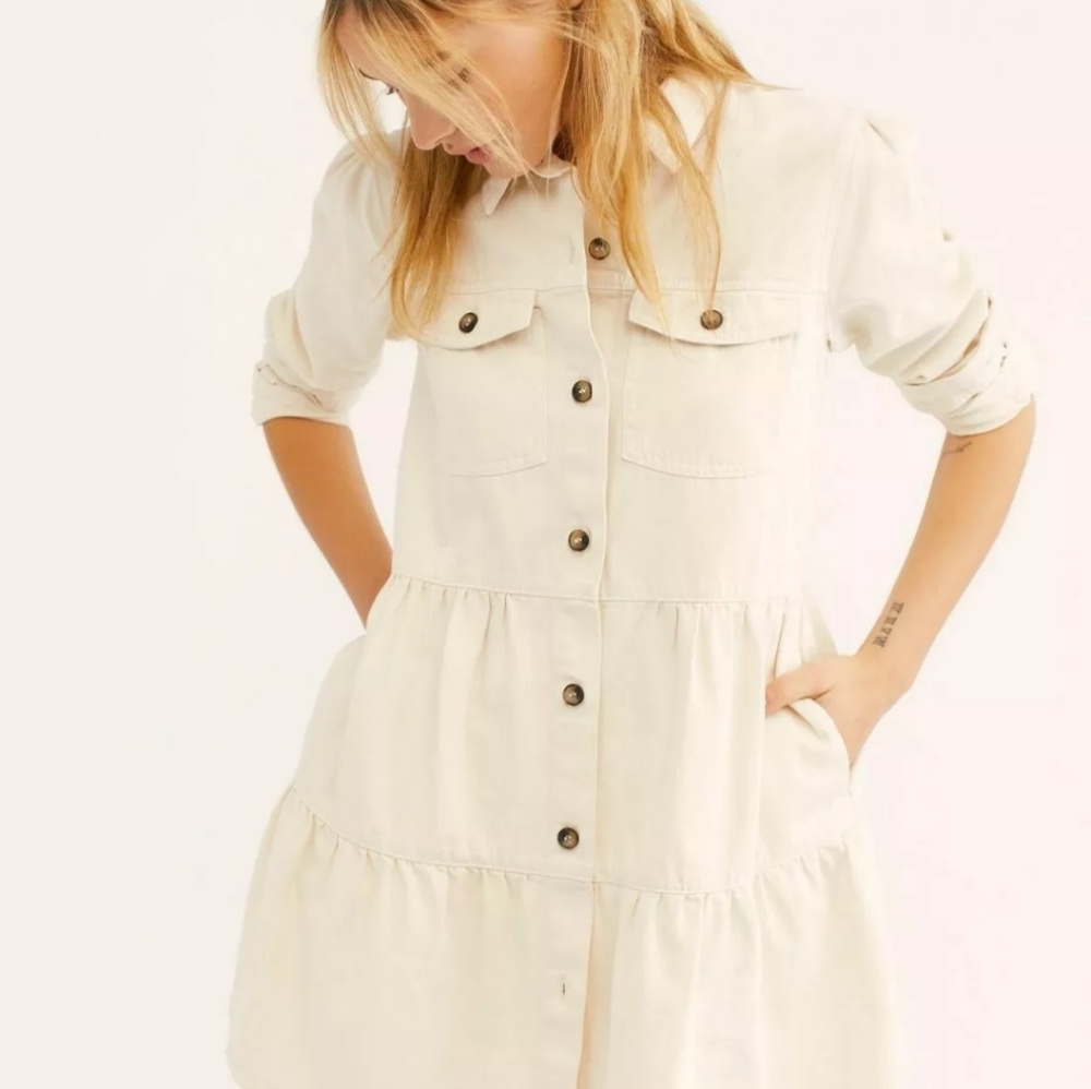 Free people Nicole denim jeans dress coat sz L New